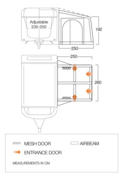 Vango Balletto Air 260 Elements Proshield Caravan Awning (2023) -Outlet Camping Store balletto 260 floorplan low v3