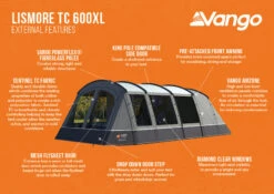 Vango Lismore TC 600XL Poled Tent Package (2023) -Outlet Camping Store lismore tc 600xl infographic