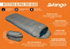 Vango Nitestar Alpha 300 Quad Sleeping Bag (FOG) -Outlet Camping Store nitestar 300 infographic
