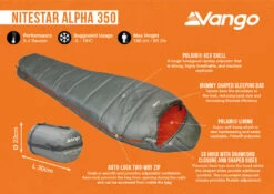 Vango Nitestar Alpha 350 Sleeping Bag (Fog) -Outlet Camping Store nitestar 350 infographic